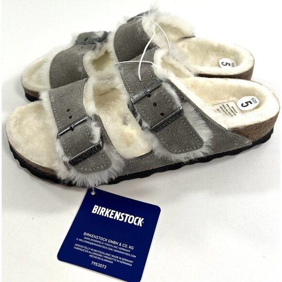 Birkenstock Womens EU 36 US 5 Arizona Shearling Fur Sandals Gray Shoes Narrow